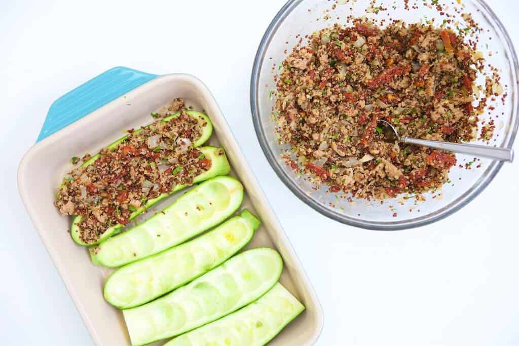 preparing stuffed zucchini