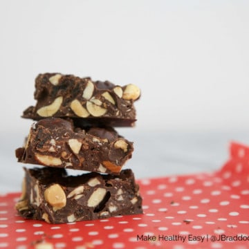Have a hankering for the nostalgic candy Chunky bar? Try this healthy homemade version made with super dark #chocolate. #MakeHealthyEasy via @JBraddockRD #dessert #peanuts #Recipe