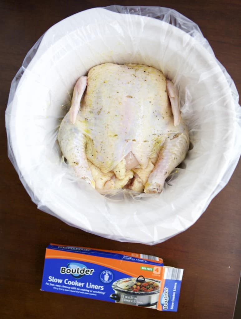 How to roast chicken in the slow cooker: Delicious roasted chicken can be time consuming to make, but not anymore with this simple preparation in the slow cooker. Cook a whole chicken throughout the day, enjoy it for dinner that night and put the leftovers to use later in the week. This Slow Cooker "Roasted" Chicken is sure to become one of your go-to weekday meals. #MakeHealthyEasy via @Jbraddockrd
