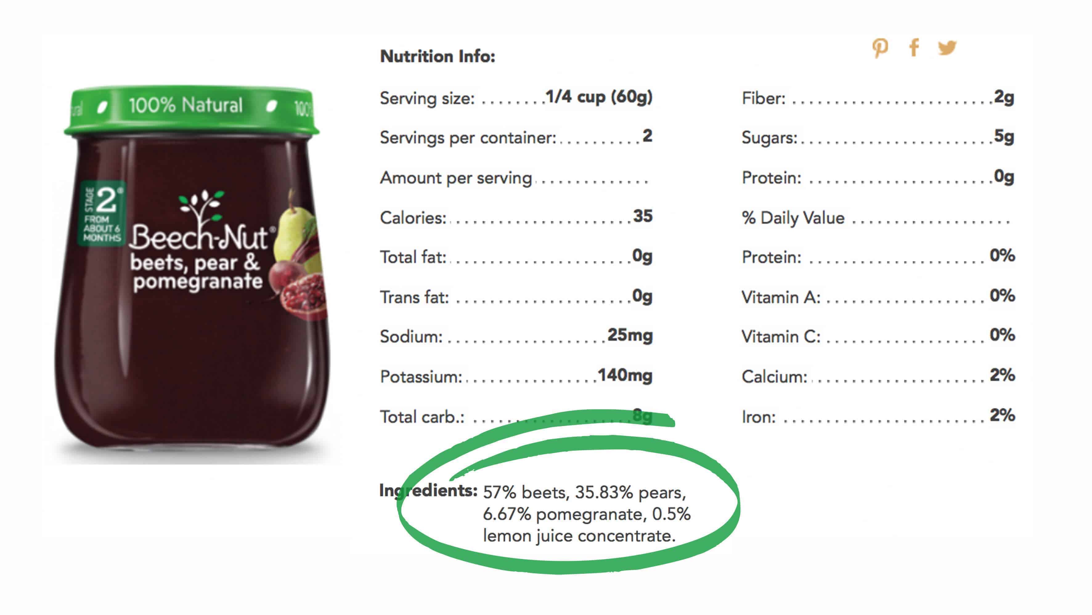 Beech-Nut Baby Food Ingredients