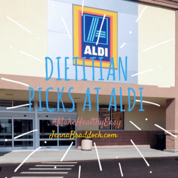 If you are looking to eat healthy and save money on groceries, ALDI is the place for you to shop. Get the list of all my dietitian picks at ALDI here. #MakeHealthyEasy via @JBraddockRD https://jennabraddock.com