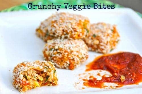 These vegetarian Crunchy Veggie Bites are packed with veggies but have a friendly flavor toddlers will love. There a good source of protein too. #MakeHealthyEasy via @JBraddockRD https://jennabraddock.com