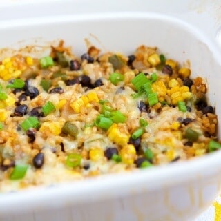 This Vegetarian Rice & Bean Casserole is an easy and healthy solution for getting dinner on the table. It can be made ahead and frozen so it's extremely quick to throw together. #MakeHealthyEasy via @JBraddockRD http://JennaBraddock.com