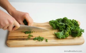 Chopping kale in fine ribbons, called chiffonade, makes them more acceptable in a raw salad. #MakeHealthyEasy