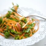 This Kale, Apple & Carrot Salad with Apple Cider Vinegar Honey Dressing is super simple to make and kid friendly. It is a tasty way to help your family enjoy raw veggies and receive the benefits of raw apple cider vinegar. #MakeHealthyEasy