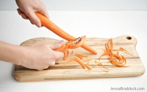 How to use a julienne peeler on carrots to make Kale, Apple & Carrot Salad. #MakeHealthyEasy