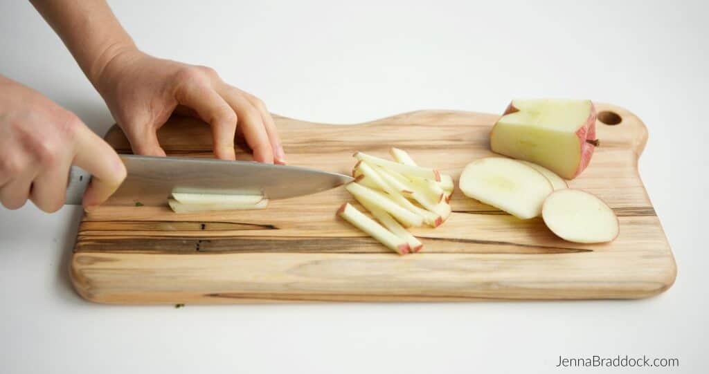 How to julienne cut apples for Kale, Apple & Carrot Salad. #MakeHealthyEasy