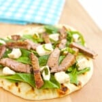 Steak meets salad meets pizza in this easy and healthy recipe for Grilled Steak and Mozzarella Flatbread.