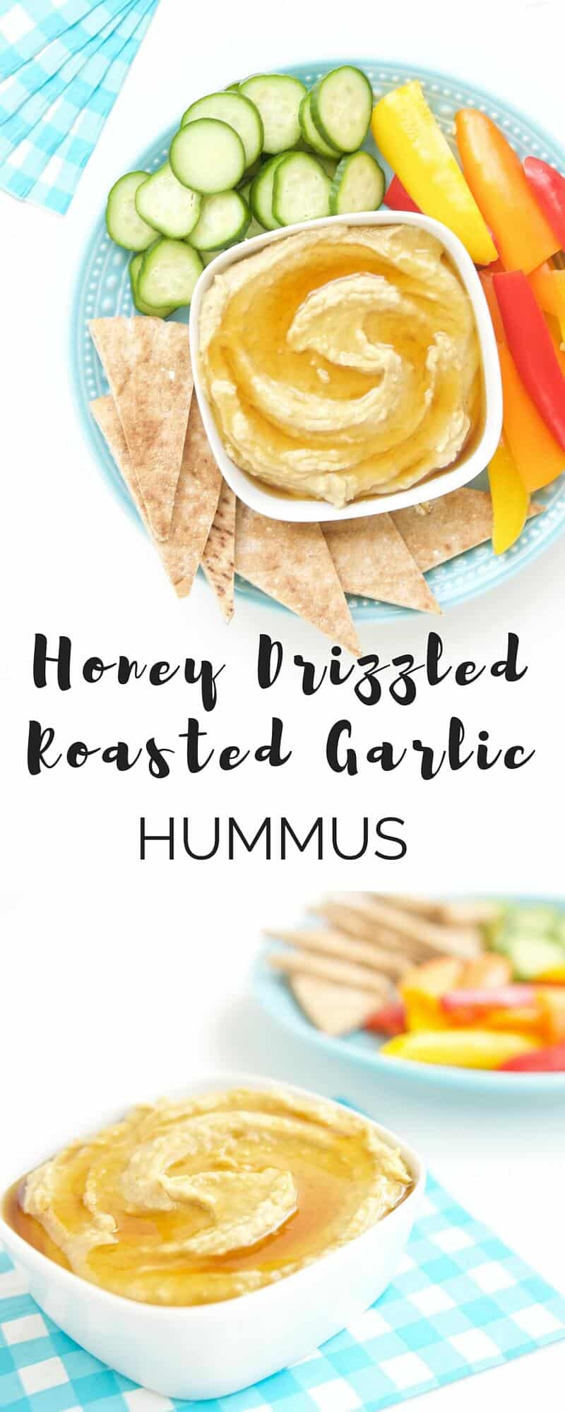 Honey Drizzled Roasted Garlic Hummus Make Healthy Easy Jenna Braddock RD