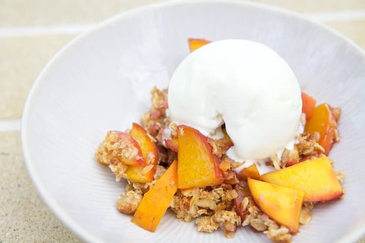 Easy Peach Crisp in a bowl