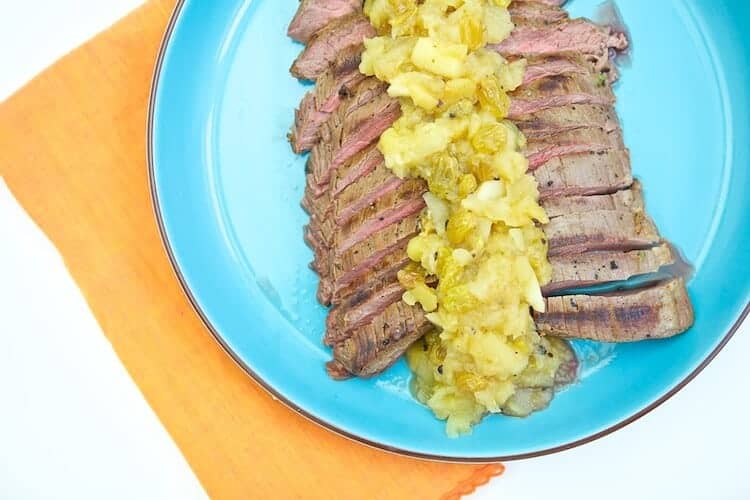 oktoberfest flank steak with apple cider chutney