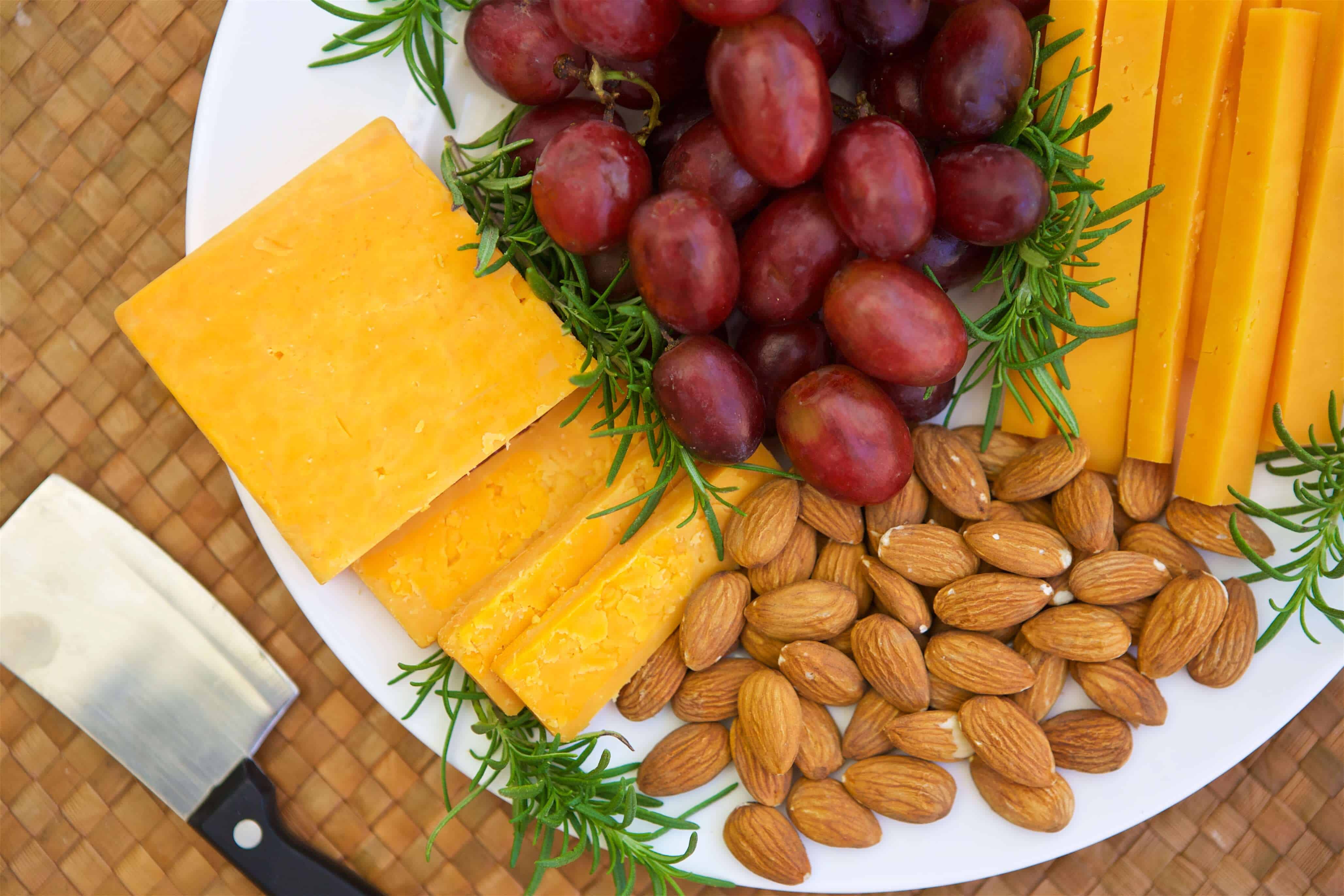 grapes, cheese, and almonds as an easy appetizer