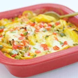 Lighten up a favorite holiday dish with this full flavor, better for you, Pesto Potato Gratin recipe. It's perfect for the holidays or any time of the year.