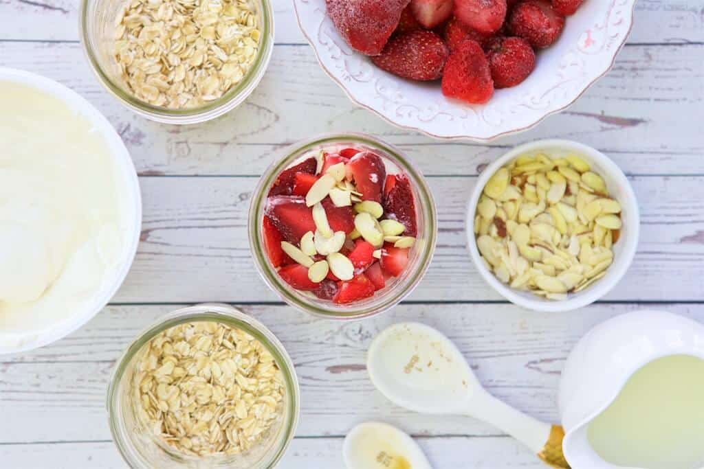 Strawberry Vanilla Overnight Oats are easy to make ahead and delicious to enjoy for any meal on the go. These oats are filling thanks to the fiber and protein in Greek yogurt. 