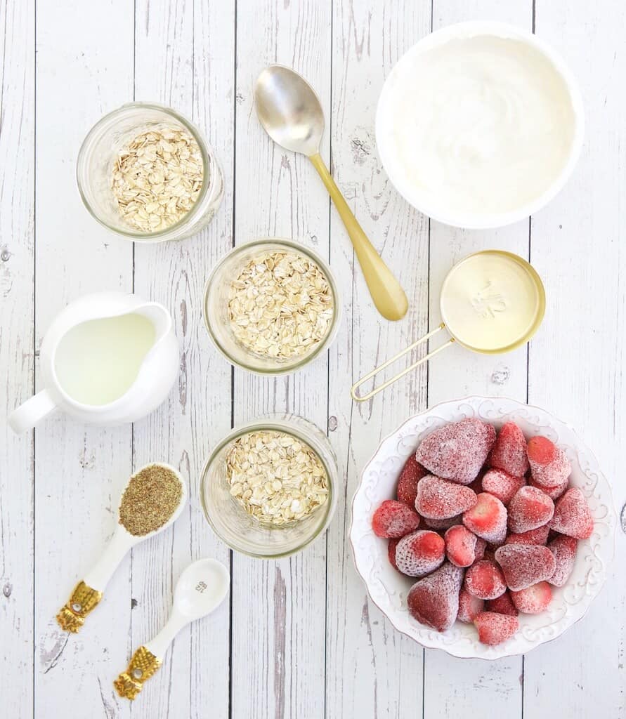 Strawberry Vanilla Overnight Oats are easy to make ahead and delicious to enjoy for any meal on the go. These oats are filling thanks to the fiber and protein in Greek yogurt.