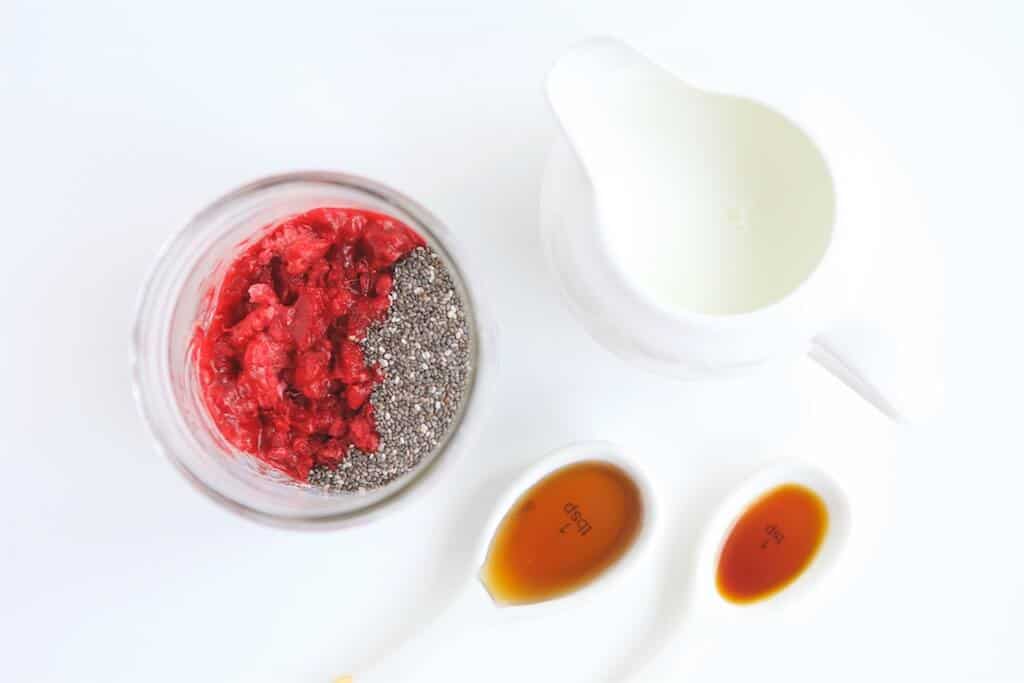 ingredients for raspberry chia pudding
