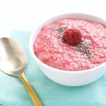 This 5 ingredient, easy Raspberry Chia Pudding is perfect for a chia newbie as a high fiber meal or snack. Customize it to your taste and preference.
