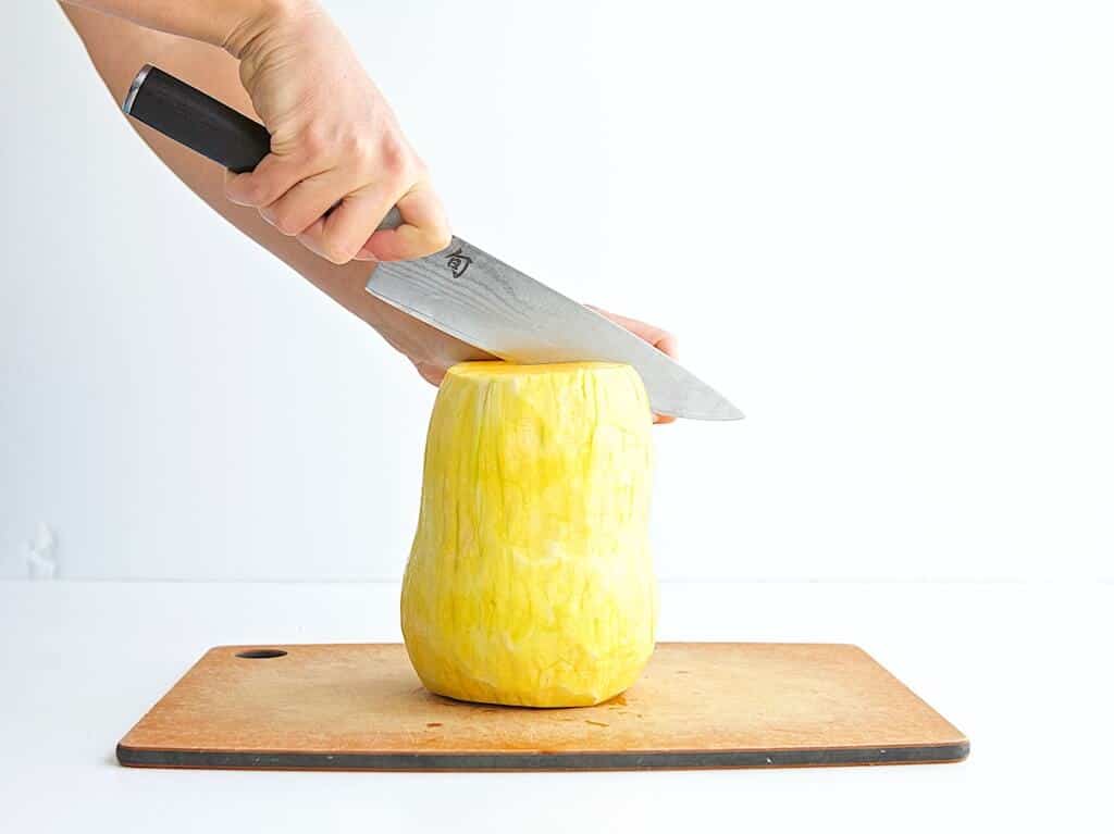 slicing butternut squash
