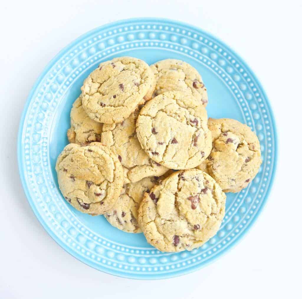 the best chewy chocolate chip cookies on a plate