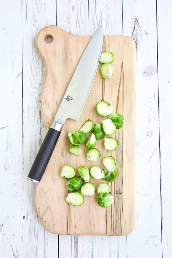 chopping Brussels sprouts