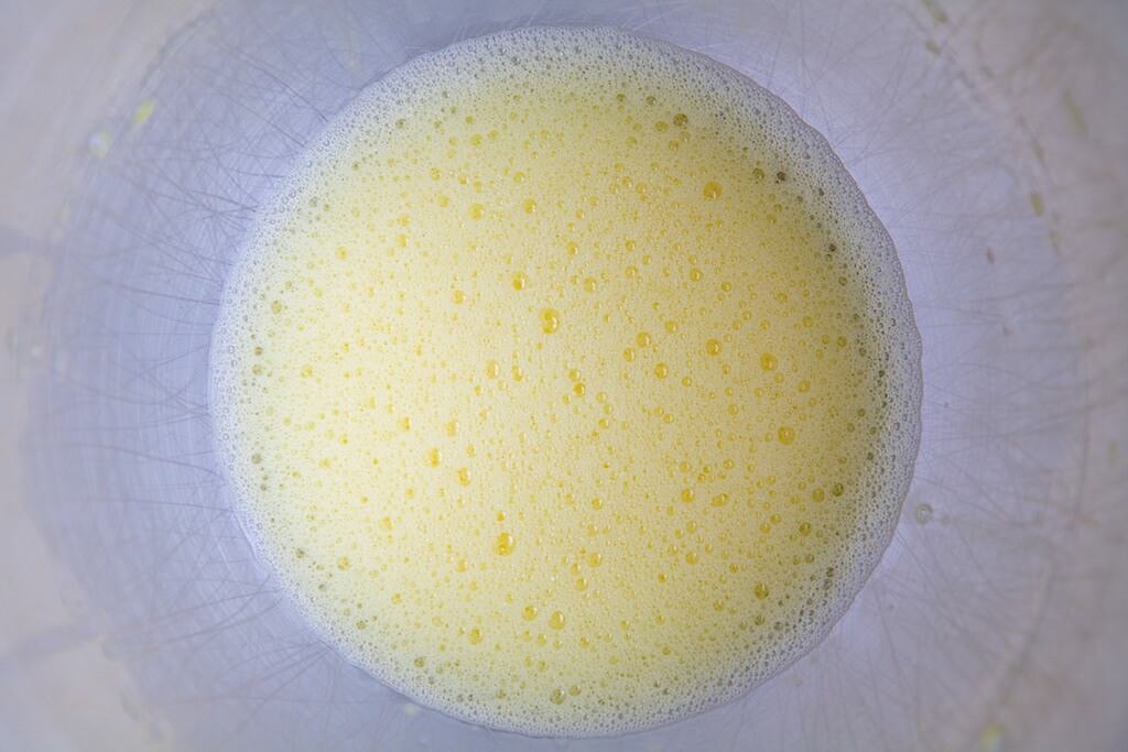 frothy eggs in a bowl