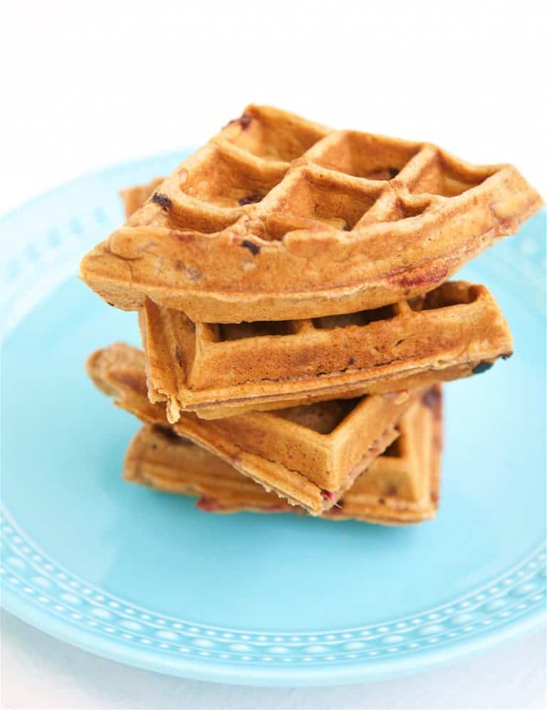 Whole Grain Strawberry Waffles with Strawberry Sauce Make Healthy