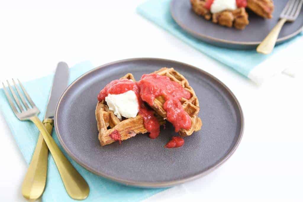 Whole Grain Strawberry Waffles with Strawberry Sauce