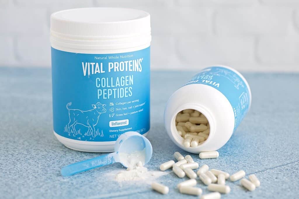 vital proteins collagen peptides in powder and pill form