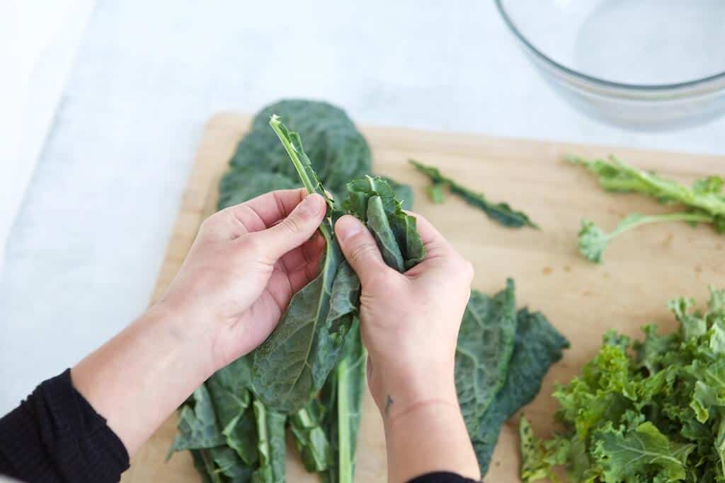 preparing the kale