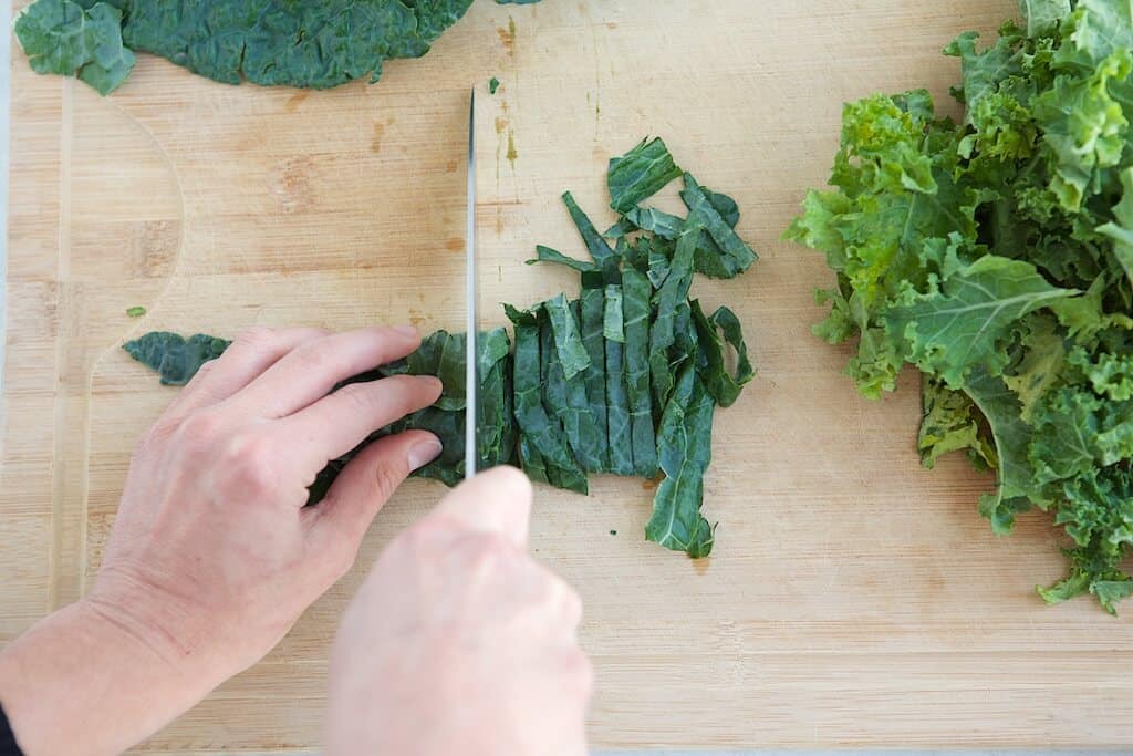 chopping the kale