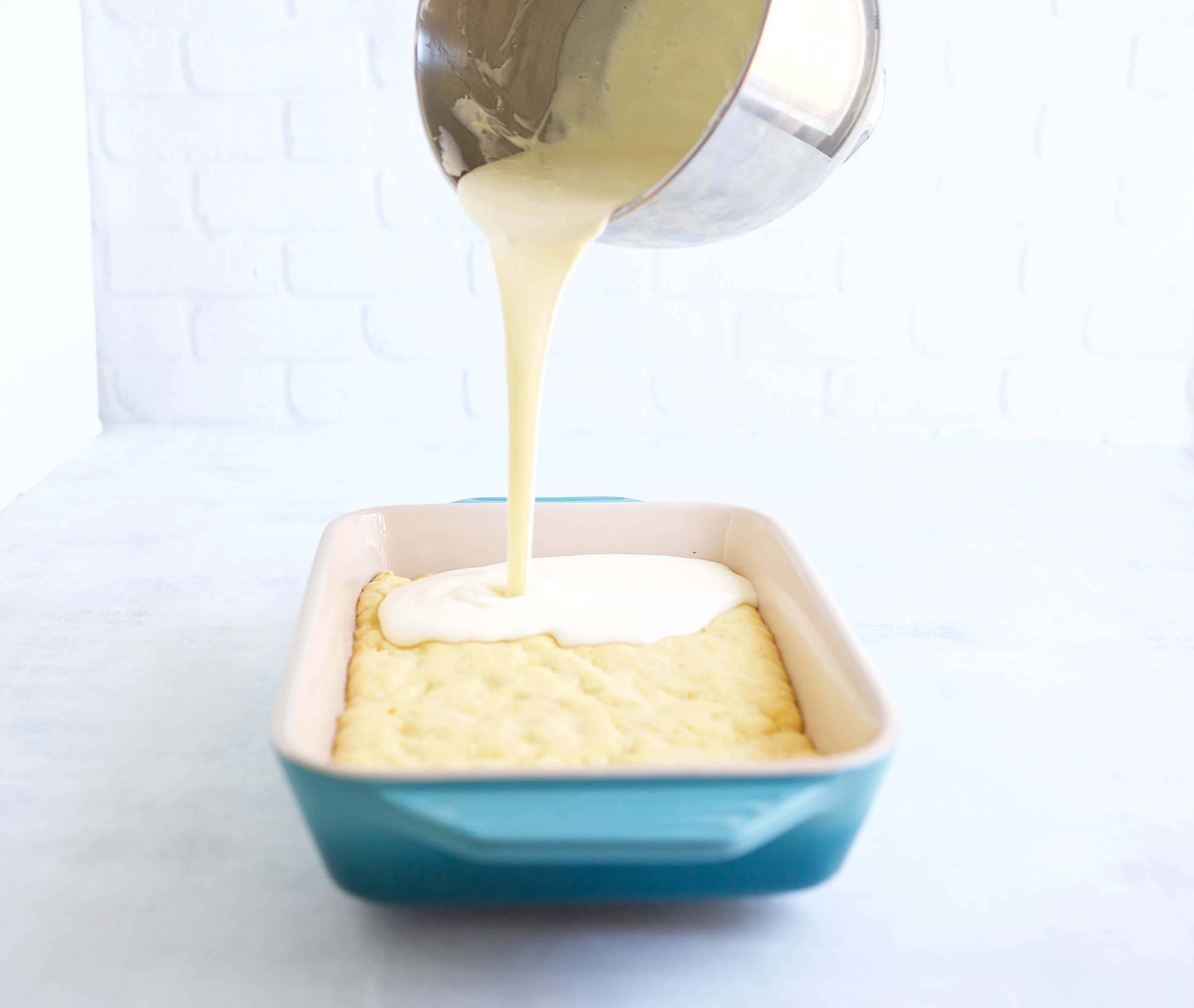 pouring the cream cheese filling