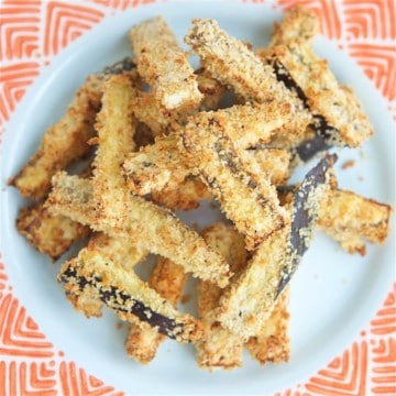 If you are searching for healthy, tasty or roasted eggplant recipes, you have come to the right place! This family friendly Crunchy Roasted Eggplant Fries recipe is a great way to use up or introduce your family to eggplant. 