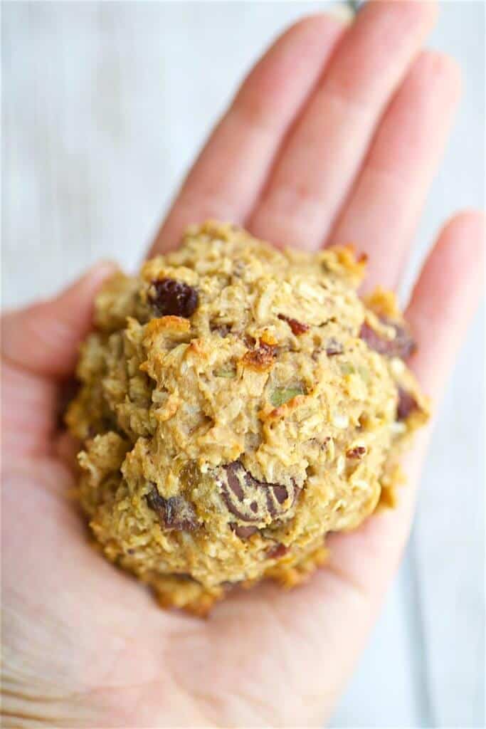 aerial photo of breakfast cookie in the palm of a hand.