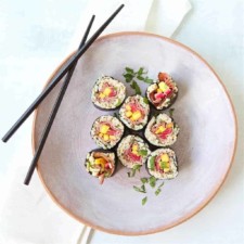 Close - up food photography of sushi set, ultra - realistic, low