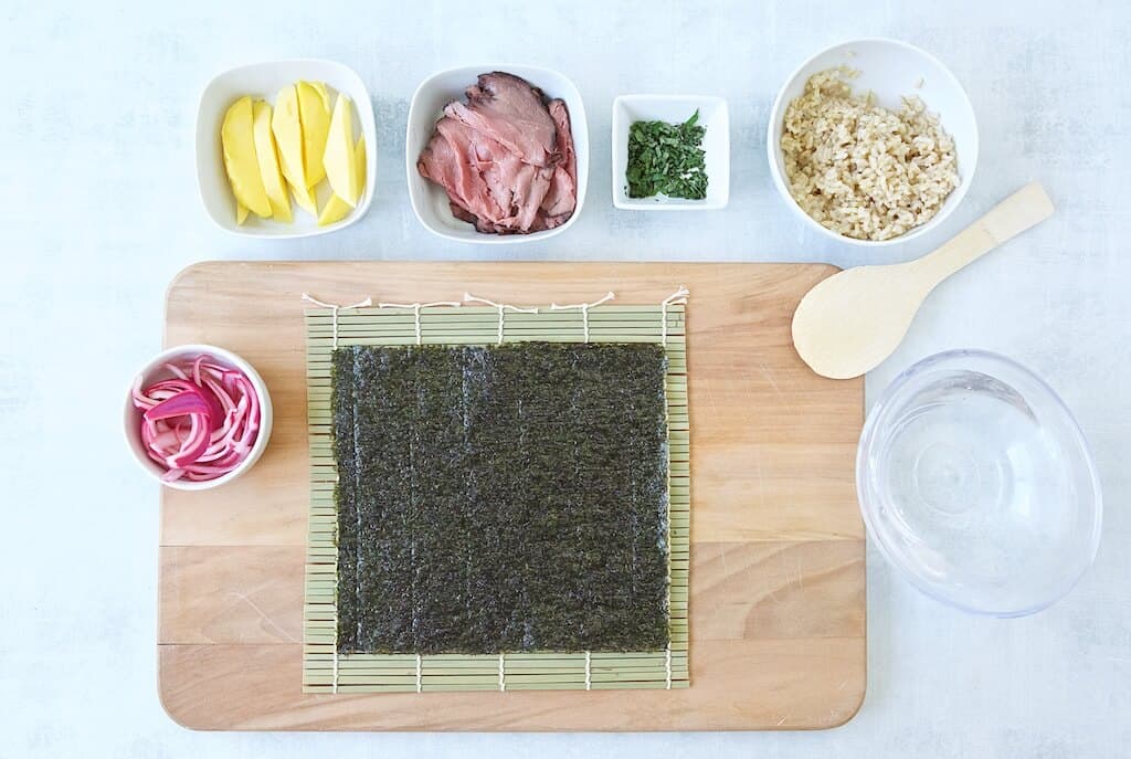 Mango basil beef sushi ingredients