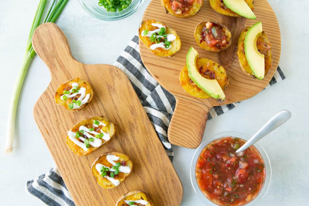 Potato Skins on cutting boards