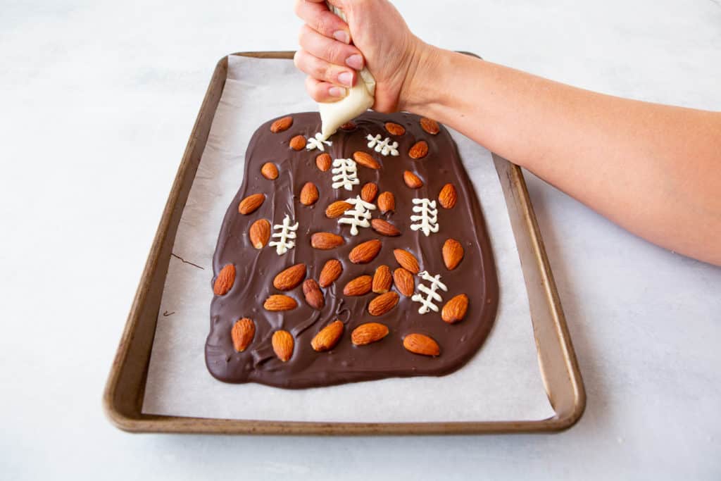 Super Bowl make ahead appetizers Football Chocolate Bark