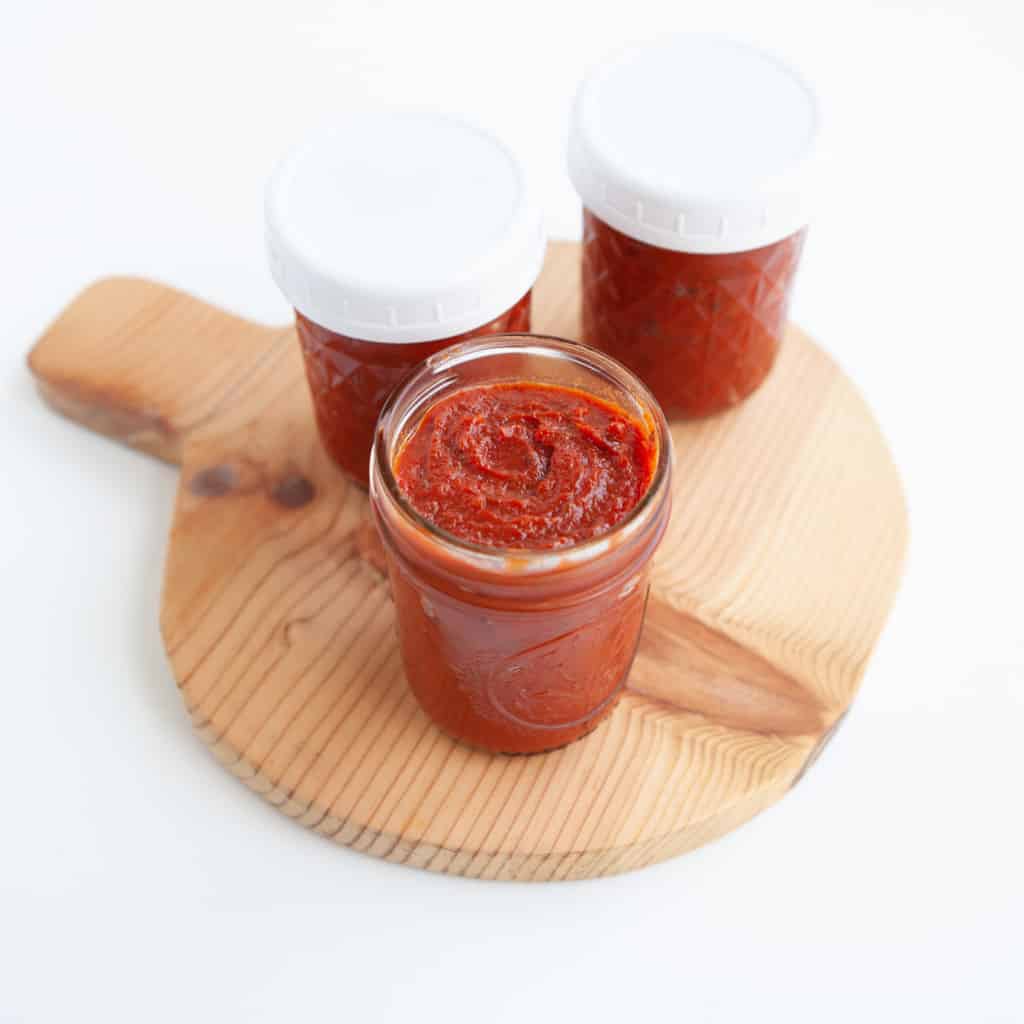 Homemade pizza sauce in jars