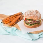 Chimichurri burger with grilled carrots