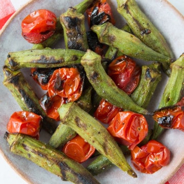 Grilled Okra and tomatoes