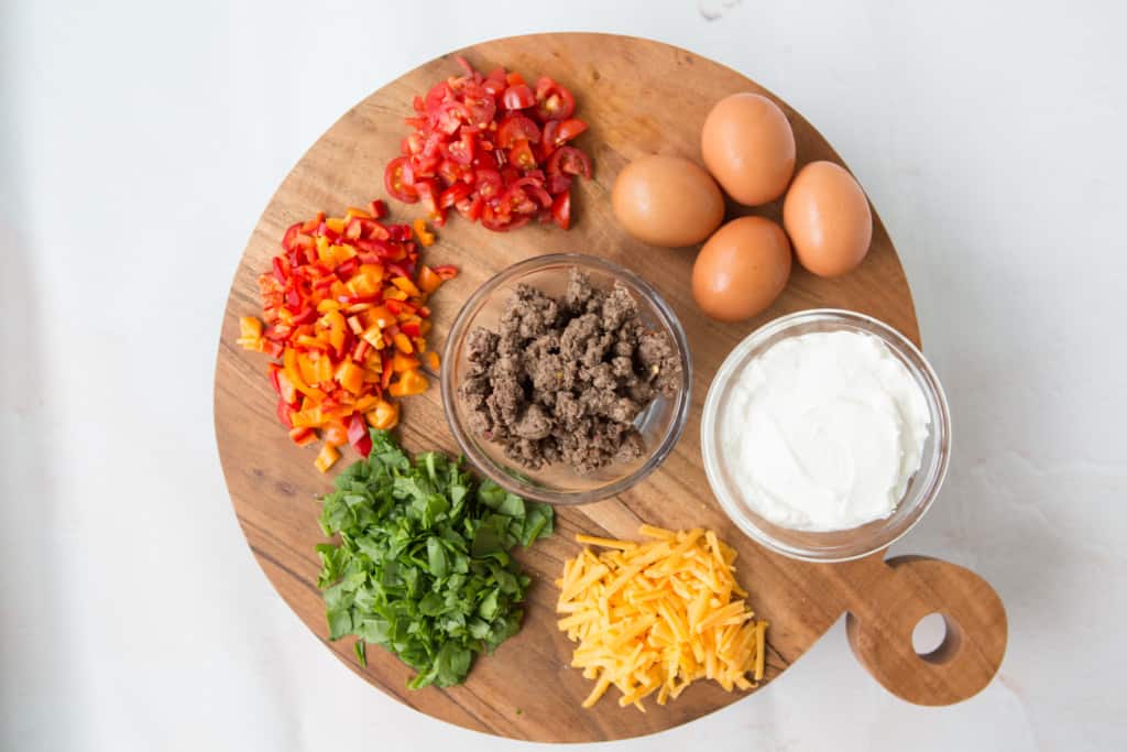 Ingredients for make ahead breakfast - mini beef sausage breakfast pies