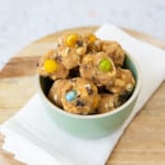 Gluten free monster cookie balls in a bowl