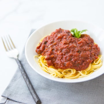 Sweet marinara sauce over pasta