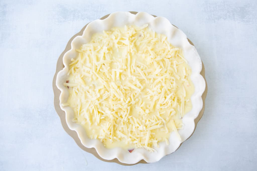 overhead shot of prepared, uncooked easy quiche