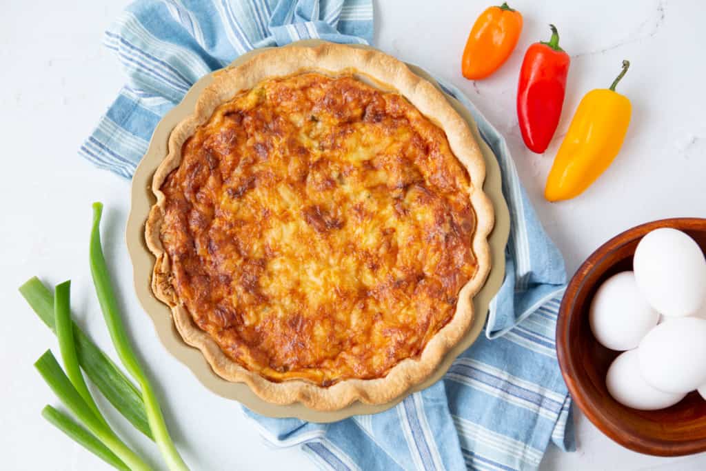 Easy Quiche Recipe - overhead shot of baked quiche