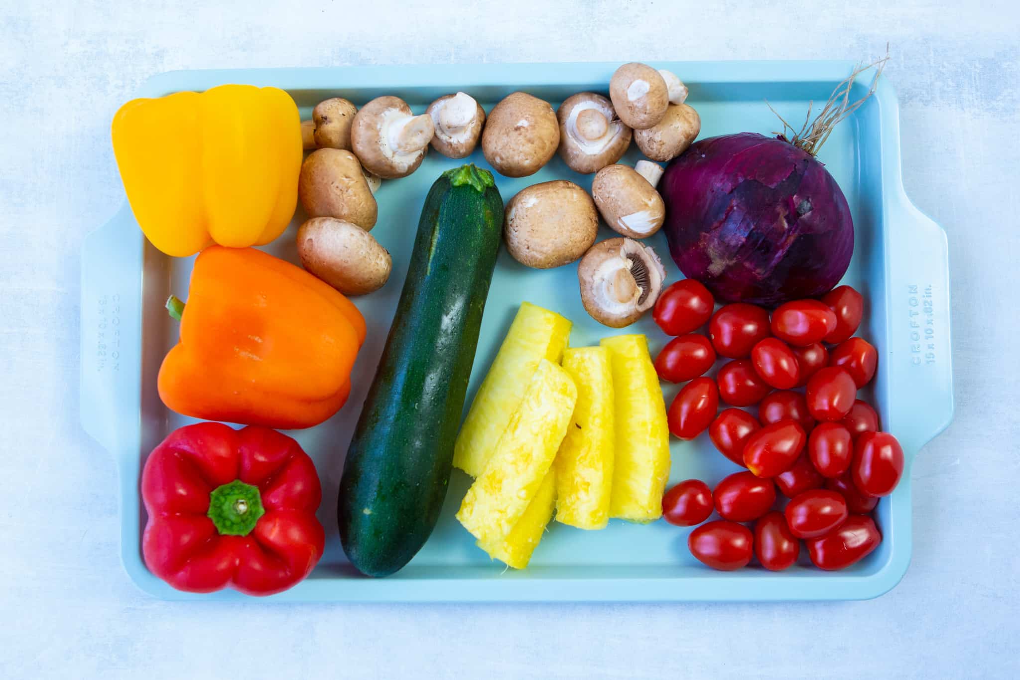 fruit and vegetables on a serving tray