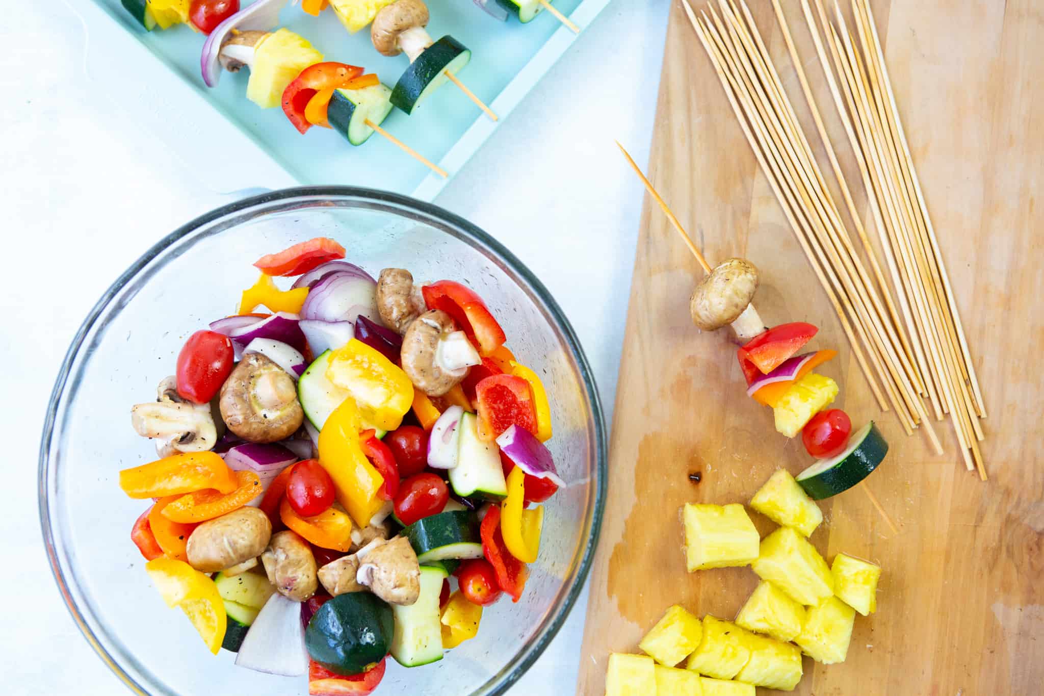 string produce onto the kabob skewers