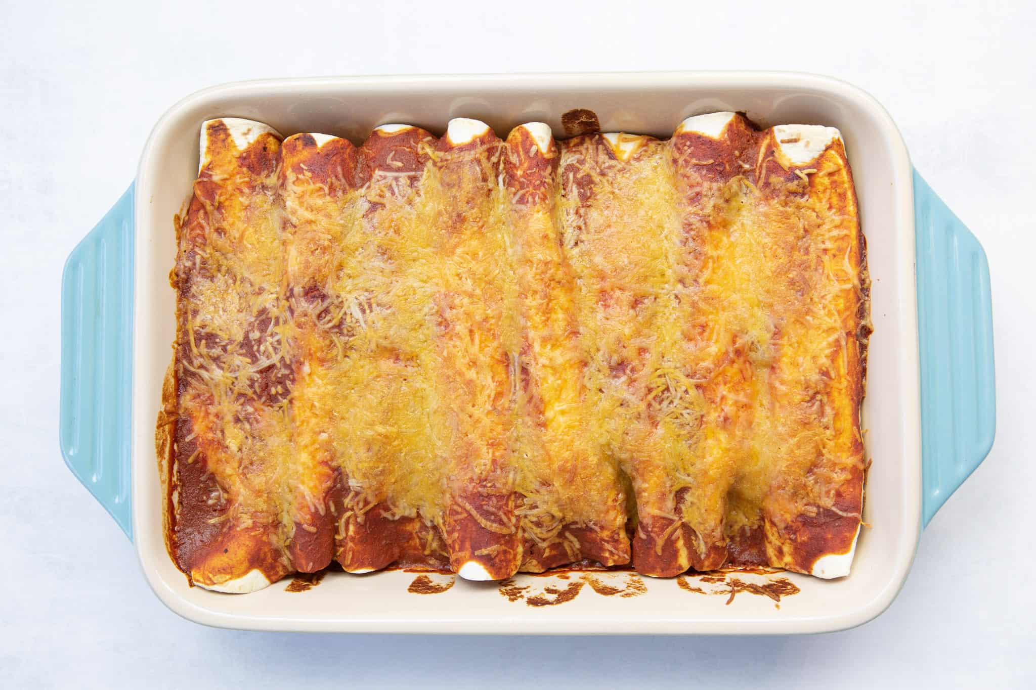 All natural easy chicken enchiladas fresh from the oven.