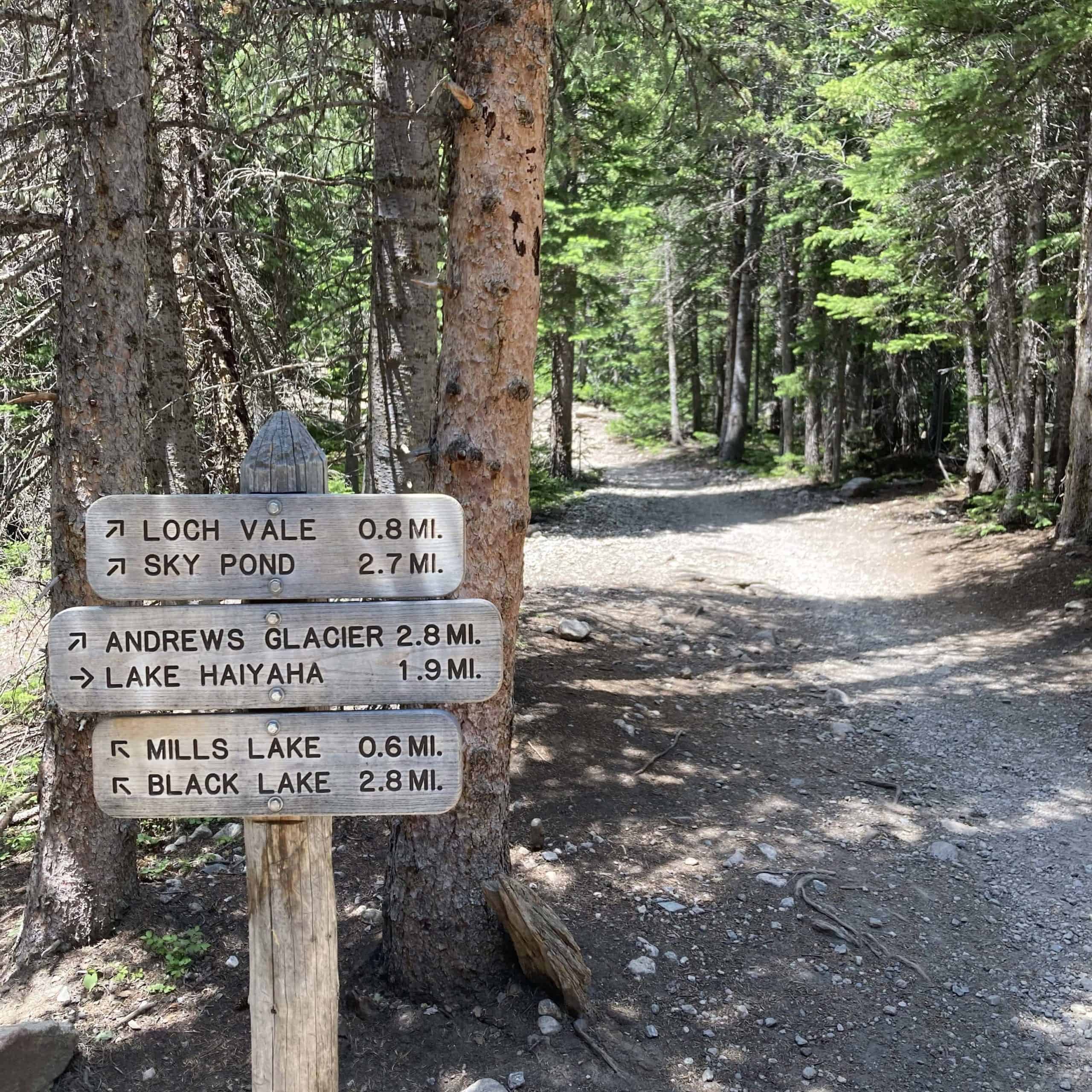 sky pond hike trail sign