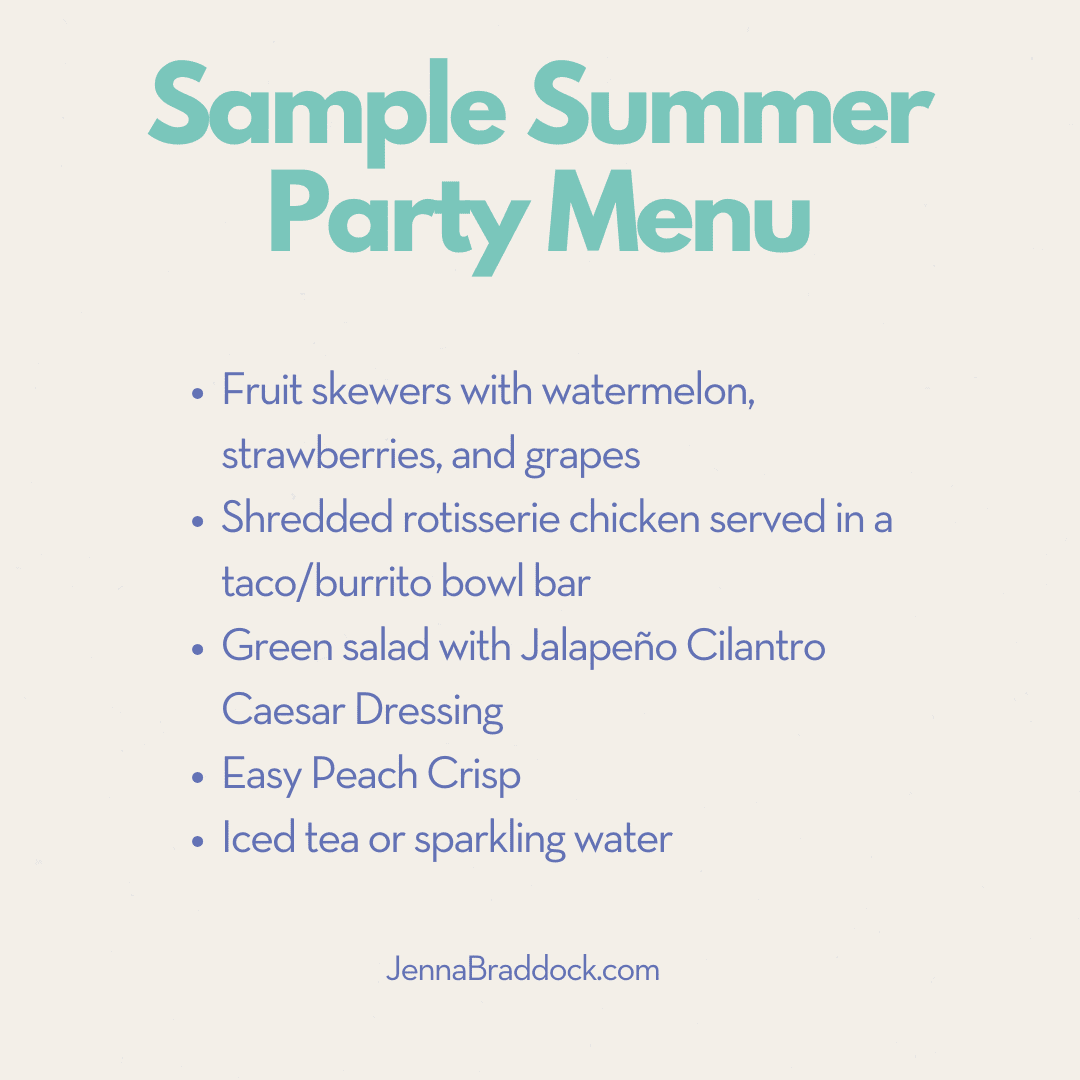 sample summer party menu
